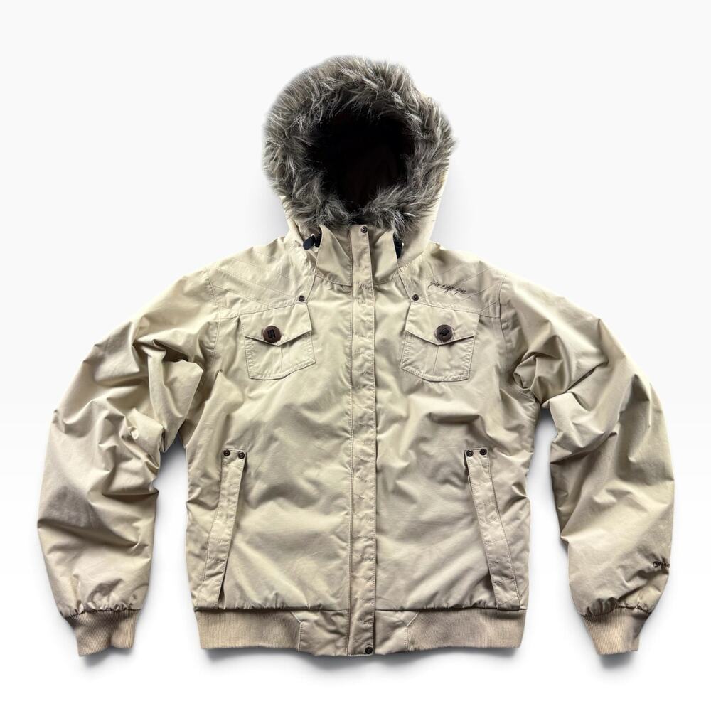 686 Womens M Snowboard Jacket Faux Fur Hood Insulated Ski Snow Coat Cream